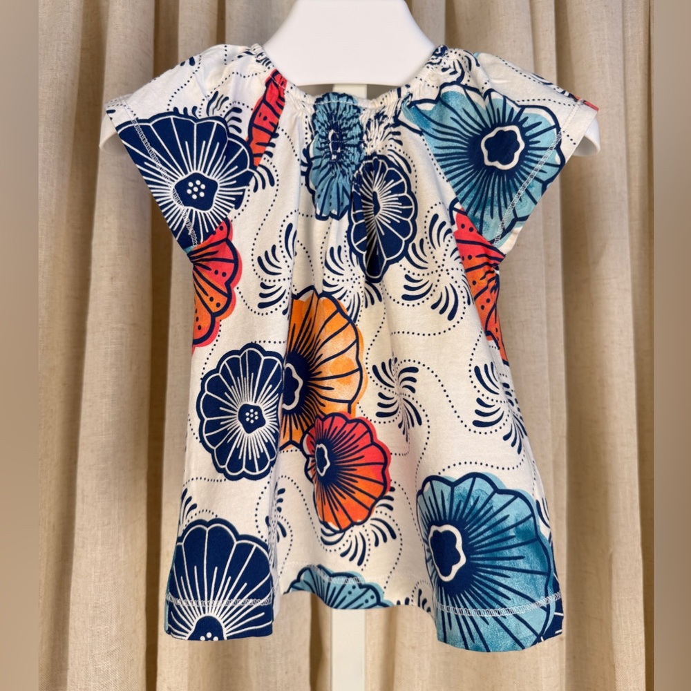 TEA COLLECTION Girls White w/Modern Floral Print Flutter Sleeve Top 2T NWT